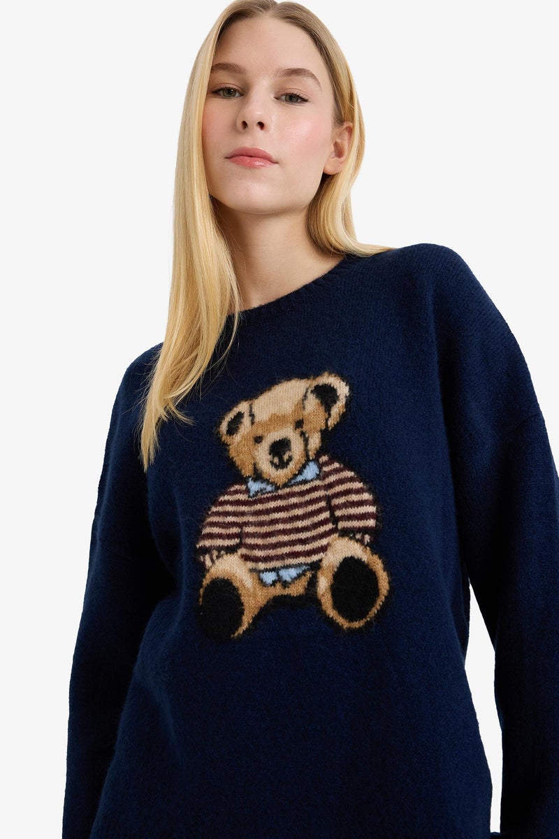 DeFacto Blue Woman Regular Fit Crew Neck Pullover Casual - Image 4